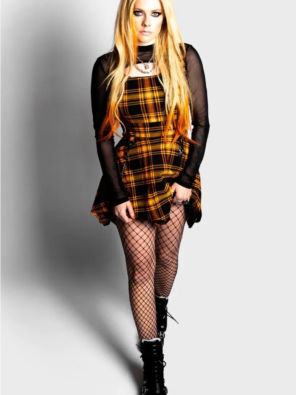 Killstar - Avril Lavigne Black and Orange Plaid Dress
